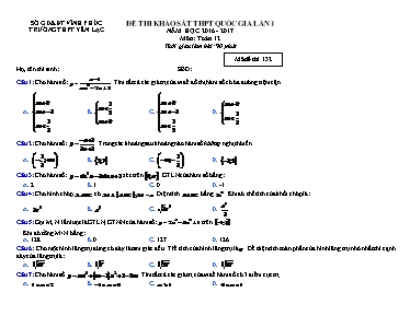 Đề thi khảo sát THPT Quốc gia lần 1 môn Toán - Mã đề thi 132 - Năm học 2016-2017 - Trường THPT Yên Lạc (Có đáp án)